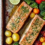 Za'atar Garlic Salmon with Roasted Potatoes, Tomatoes, and Broccoli Recipe
