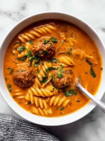 Meatball Soup with Spinach, Pasta, and Cream Recipe