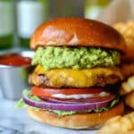 Jalapeno Pepper Jack Chicken Burger with Roasted Garlic Mayo and Guacamole Recipe