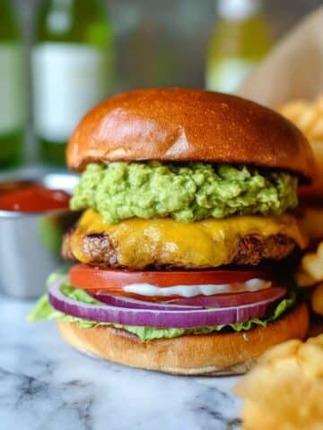 Jalapeno Pepper Jack Chicken Burger with Roasted Garlic Mayo and Guacamole Recipe