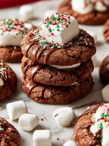Hot Cocoa Cookies with Marshmallows and Chocolate Drizzle Recipe