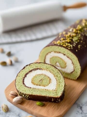 Poppy Seed Cake Roll with Chocolate Ganache and Pistachios Recipe