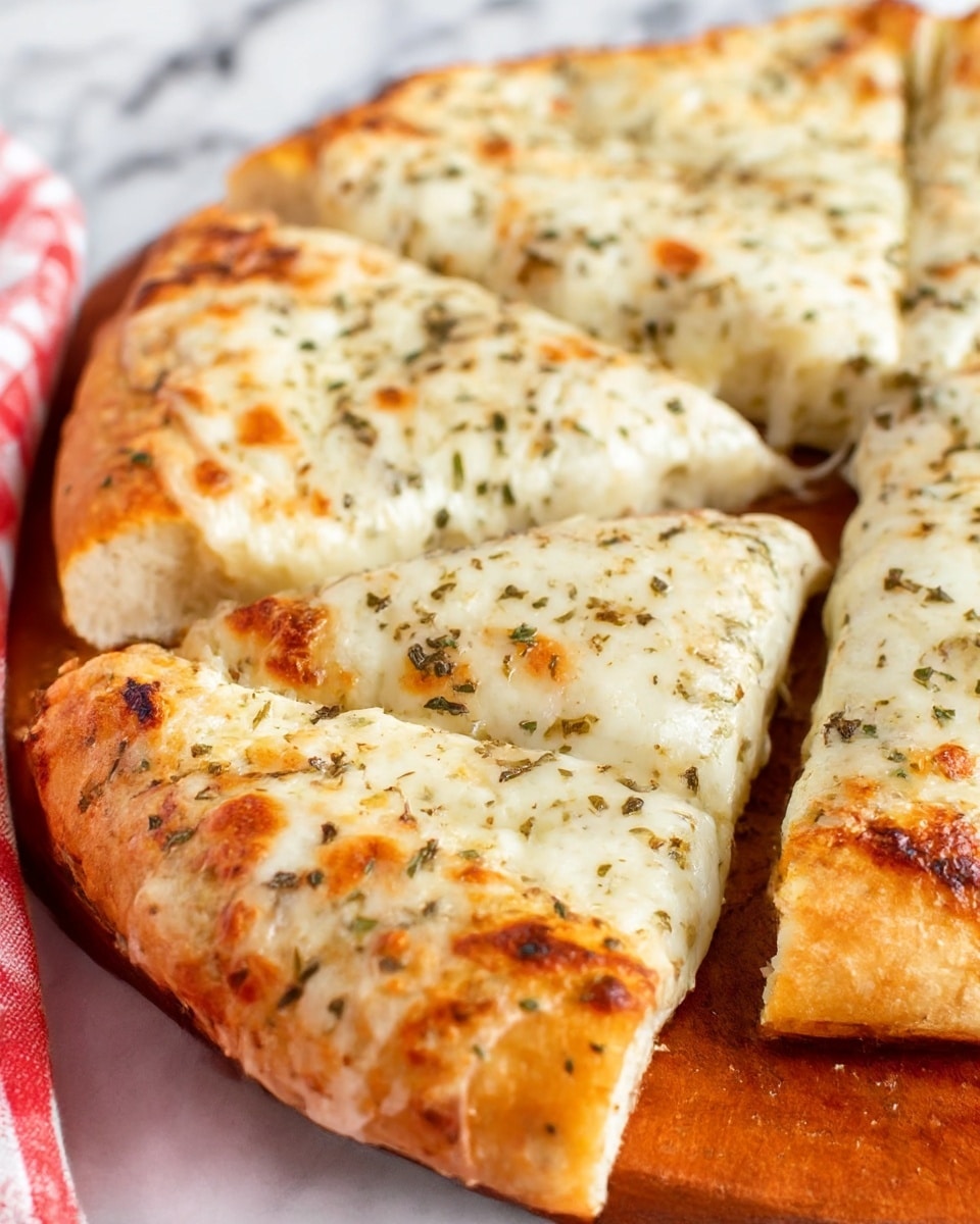 The image shows a close-up of a white crust pizza cut into slices on a wooden board. The pizza has a thick layer of melted white cheese on top, which is slightly browned in spots, giving a mix of creamy white and golden brown colors. Small green herbs are sprinkled evenly over the cheese. The crust around the edges is golden and slightly puffy. The background is a white marbled texture with a hint of a red and white checkered cloth in the corner. photo taken with an iphone --ar 4:5 --v 7
