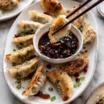 Ginger Sesame Chicken Potstickers with Sweet Chili Pomegranate Sauce Recipe