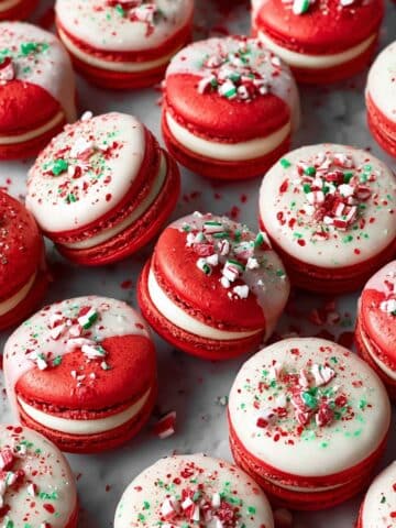 Peppermint Macarons with White Chocolate and Candy Cane Topping Recipe
