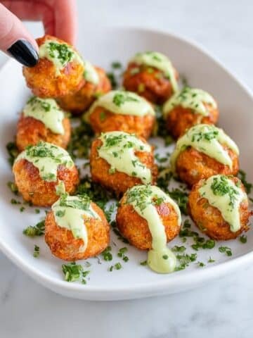 Baked Salmon Meatballs with Creamy Avocado Sauce Recipe