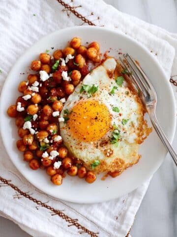 Chickpea Fried Egg with Feta and Cilantro Recipe