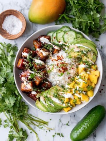 Teriyaki Salmon Rice Bowl with Mango and Coconut Milk Rice Recipe