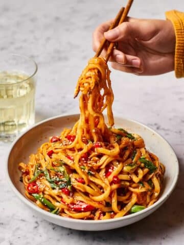 Gochujang Udon Noodles with Sesame and Basil Recipe