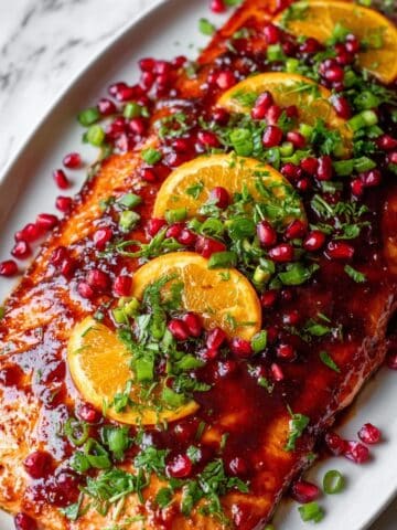 Holiday Pomegranate Orange Glazed Baked Salmon Recipe
