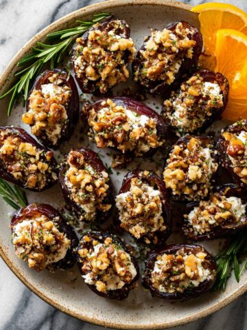 Roasted Goat Cheese Stuffed Dates with Rosemary-Walnut Topping and Hot Honey Recipe