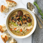 Creamy Wild Rice Chicken Soup with Roasted Mushrooms Recipe