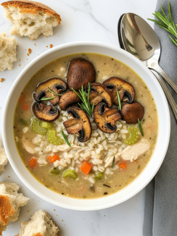 Creamy Wild Rice Chicken Soup with Roasted Mushrooms Recipe