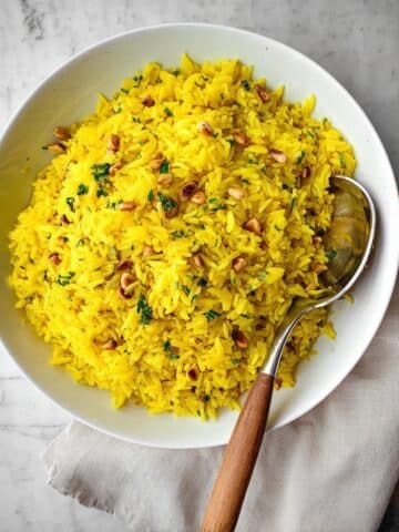 Mediterranean Yellow Rice with Turmeric and Toasted Pine Nuts Recipe