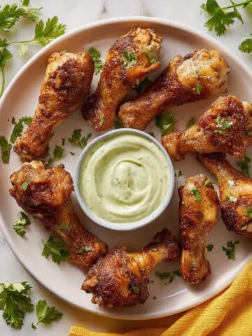 Crispy Butterflied Chicken Drumsticks with Herby Yogurt Sauce Recipe