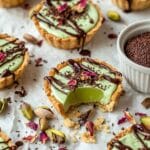 Pistachio Tartlets with Cream Cheese Filling and Melted Chocolate Recipe