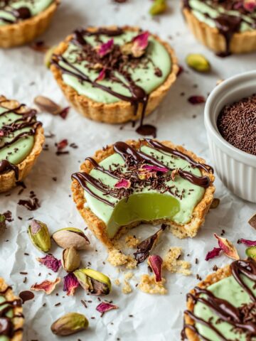 Pistachio Tartlets with Cream Cheese Filling and Melted Chocolate Recipe