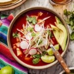 Red Chicken Pozole with Hominy and Fresh Toppings Recipe