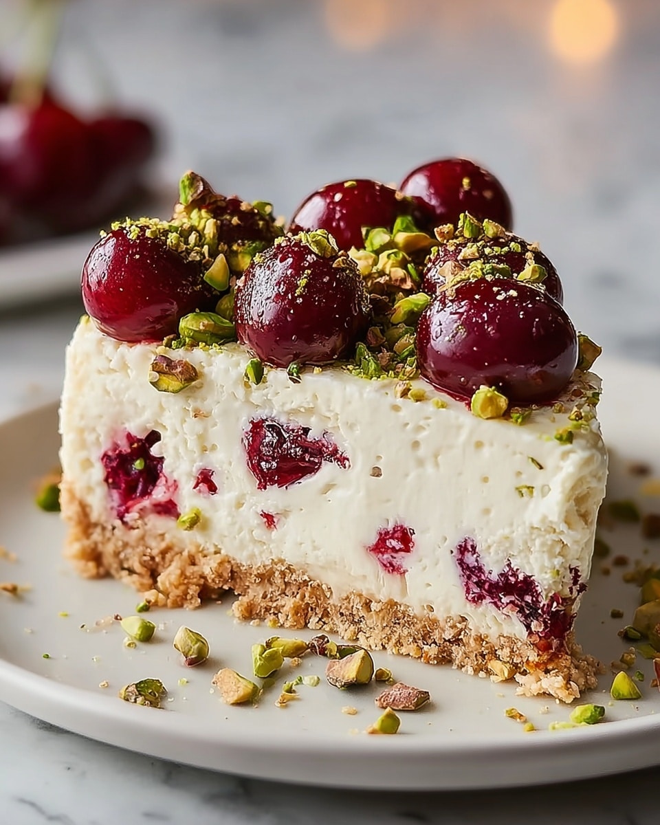 Cherry Pistachio No Bake Cheesecake Recipe - Recipe Image