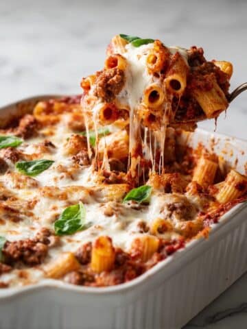 Mostaccioli Bake with Italian Sausage, Ricotta, and Mozzarella Recipe