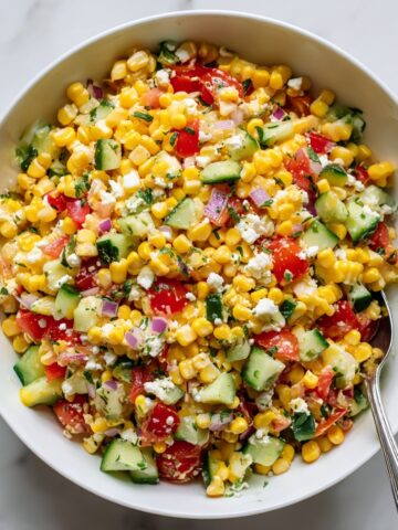 Fresh Corn Salad with Tomatoes, Cucumber, and Feta Recipe