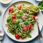 Pesto Spaghetti with Arugula and Cherry Tomatoes Recipe