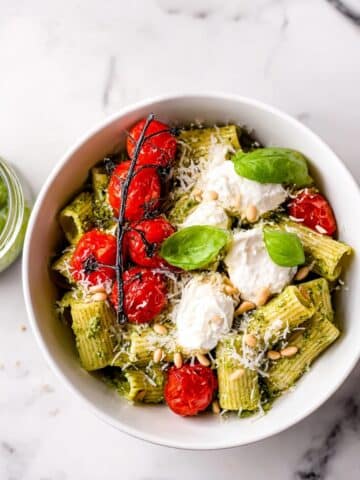 Pesto Rigatoni with Burst Tomatoes and Burrata Cheese Recipe