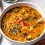Mediterranean White Bean Soup with Spinach and Fresh Herbs Recipe
