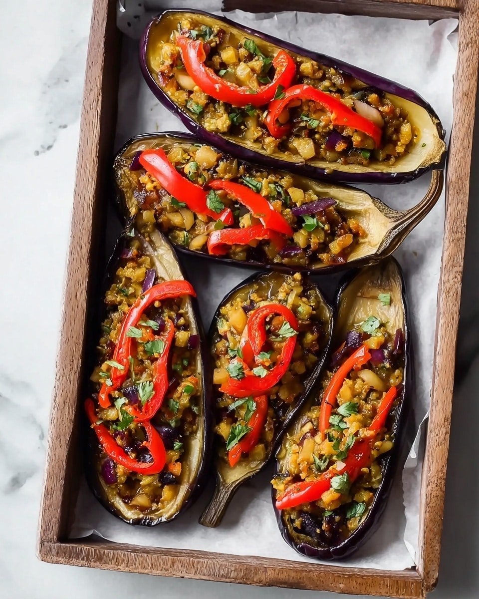 Lebanese Stuffed Eggplants with Yogurt-Cucumber Sauce Recipe - Recipe Image