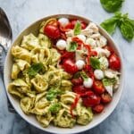 Summer Tortellini Pasta Salad with Tomatoes, Basil, and Pesto Recipe