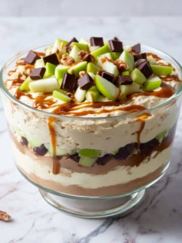 Snickers Apple Salad with Butterscotch Pudding and Caramel Drizzle Recipe