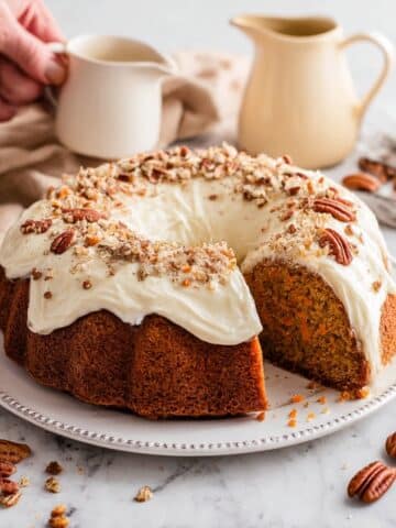 Carrot Bundt Cake with Cream Cheese Frosting and Pecans Recipe