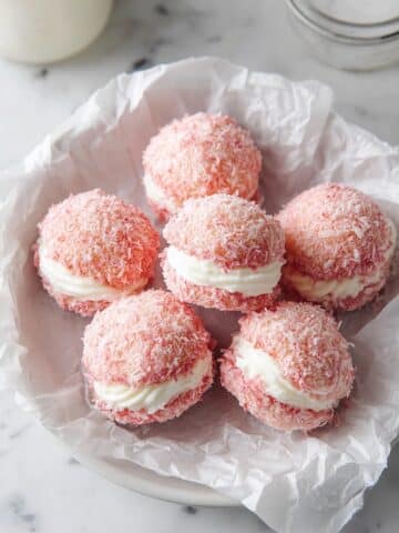 Raspberry Jelly Cakes with Coconut and Whipped Cream Recipe