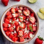 Watermelon Strawberry Salad with Feta and Honey Lime Dressing Recipe