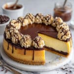 Brownie Bottom Chocolate Chip Cheesecake with Chocolate Ganache and Decorative Chocolate Cream Recipe